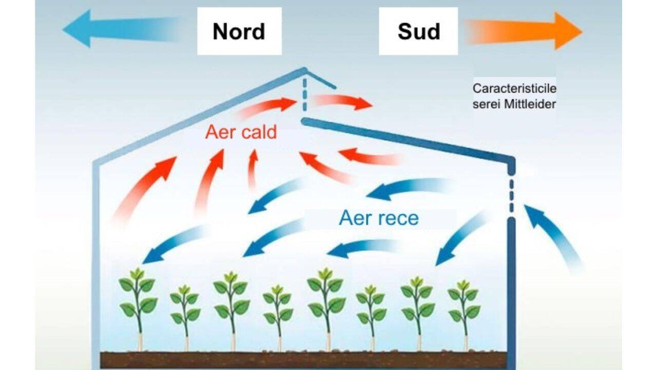 un desen care explica circulatia aerului in solarul Mittleider
