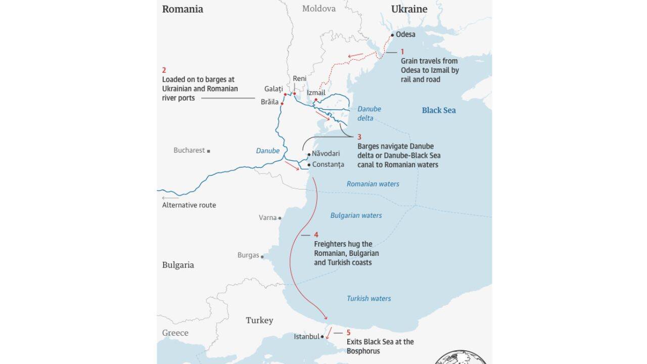 o harta cu ruta exporturilor din Ucraina