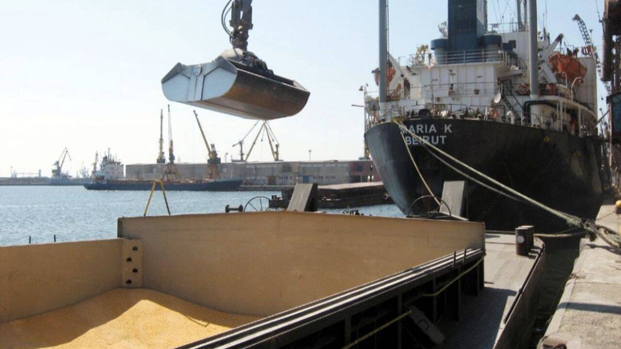 un vas cu cereale intr-un port