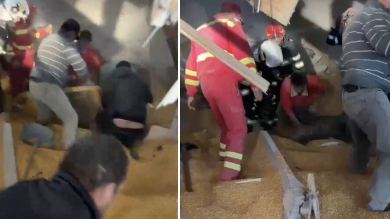 doua poze in care pompierii incearca sa salveze victimele de sub daramaturi