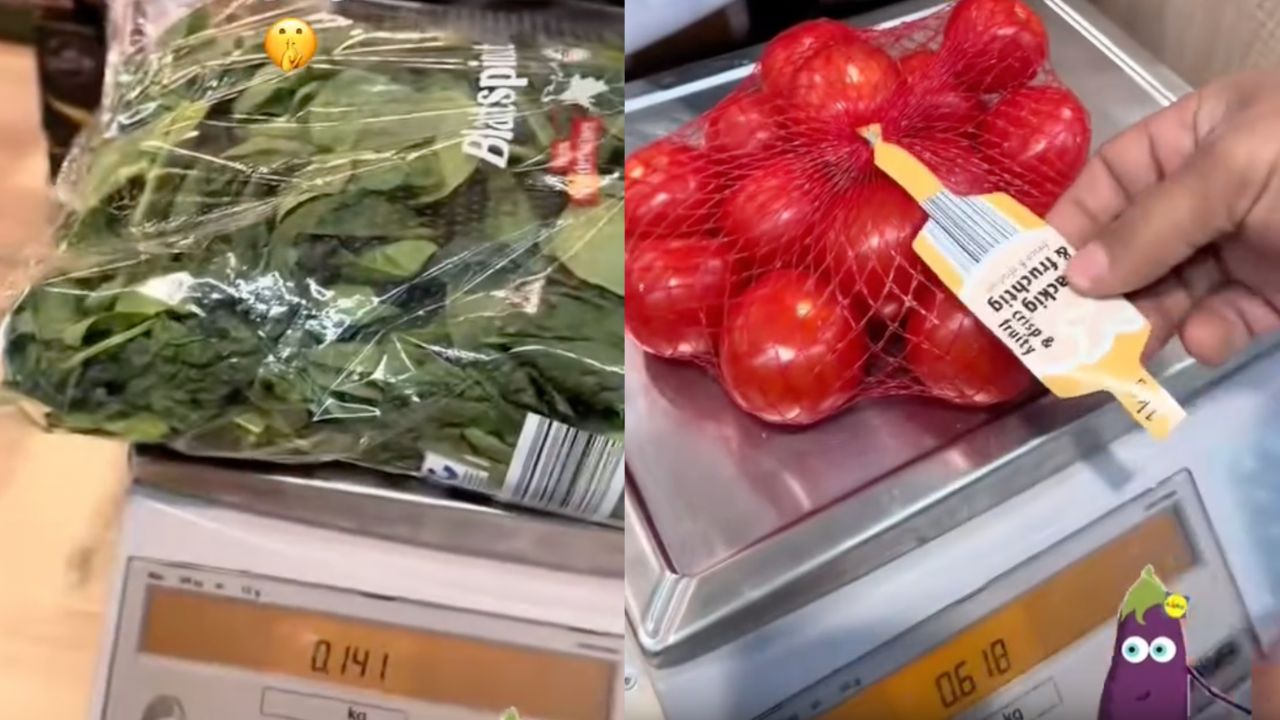Etichete mincinoase filmate în supermarket de un client: 2,091 kg de cartofi în sacul de 2,5 kg, în punga de spanac de 500g, numai 0,141 kg