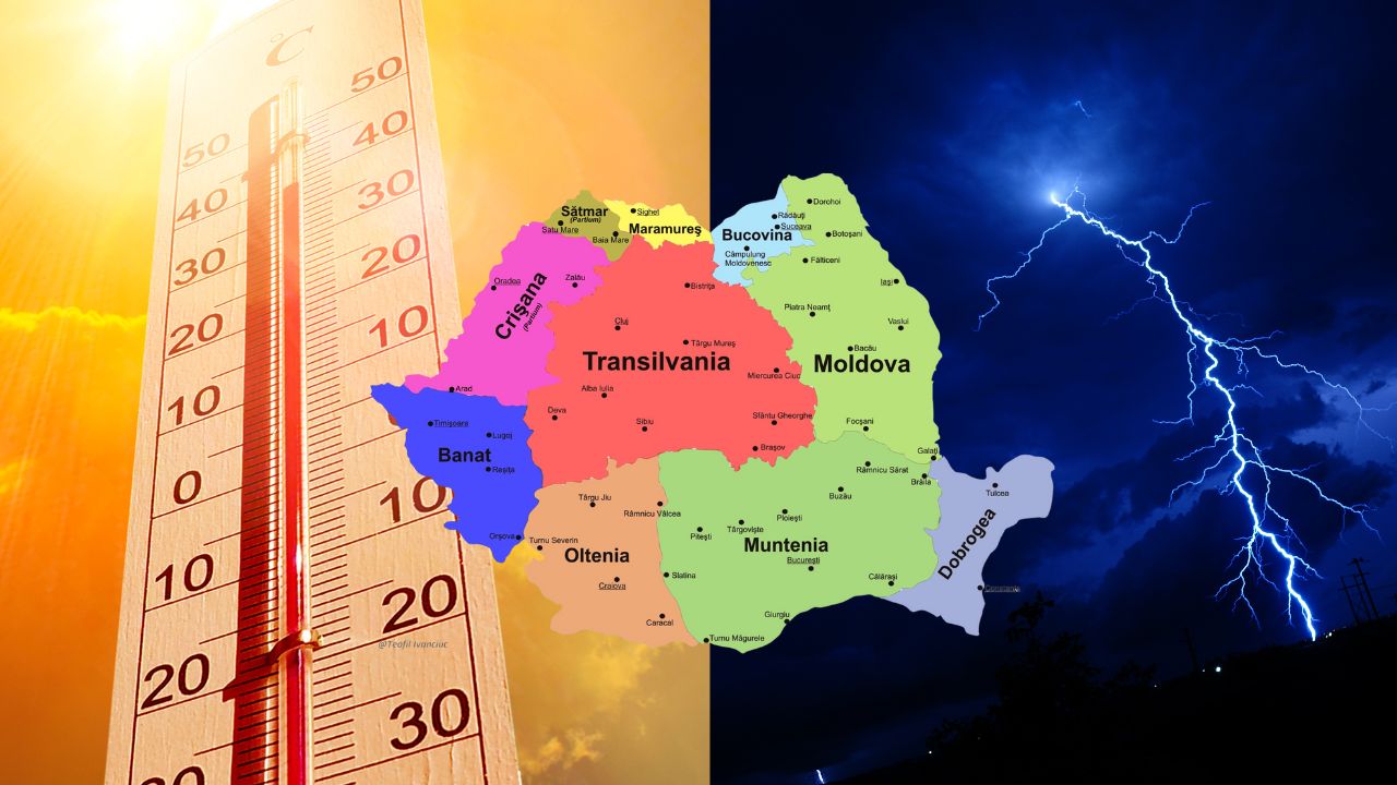 Caniculă și noapte cu vijelii și, izolat grindină. Unde ”lovesc” codurile galbene emise astăzi de ANM