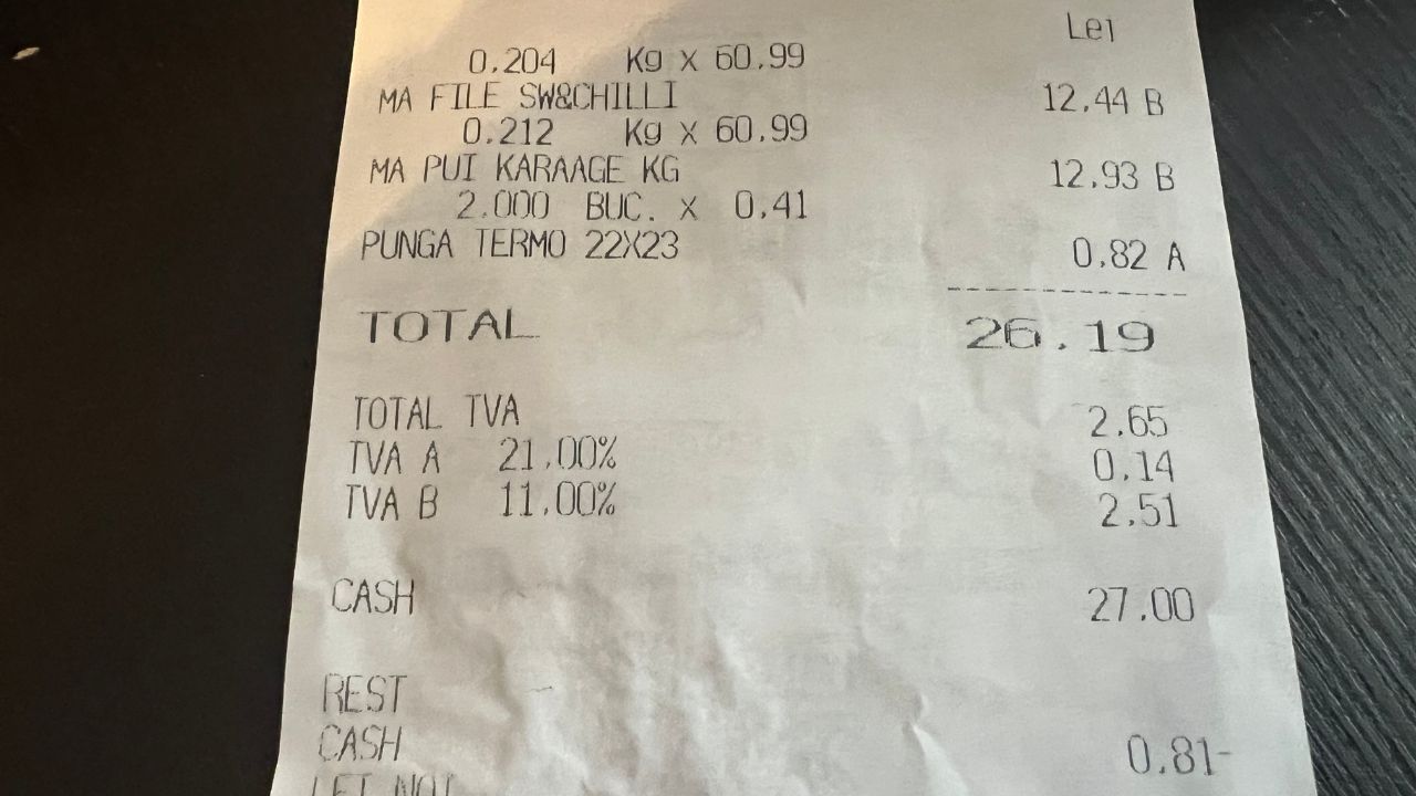 Bon fiscal pentru preparatele din pui de Ucraina și Brazilia