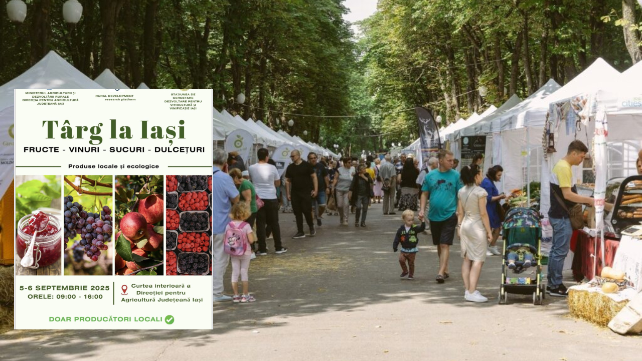 Târg al producătorilor locali în curtea DAJ Iași. Evenimentul are loc în perioada 5-6 septembrie