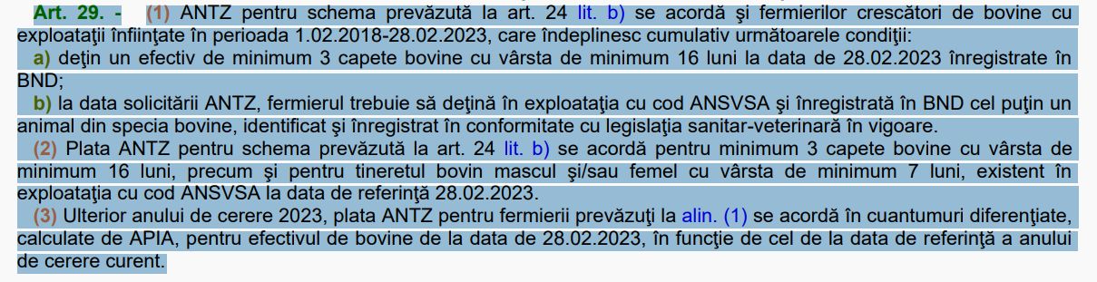 Art. 29 din Ordinul MADR nr. 125/2024