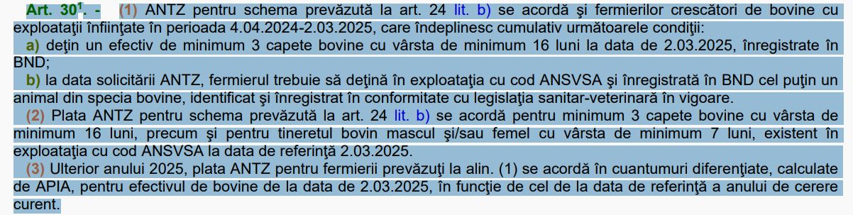 Art. 30 indice 1 din Ordinul MADR nr. 125/2024