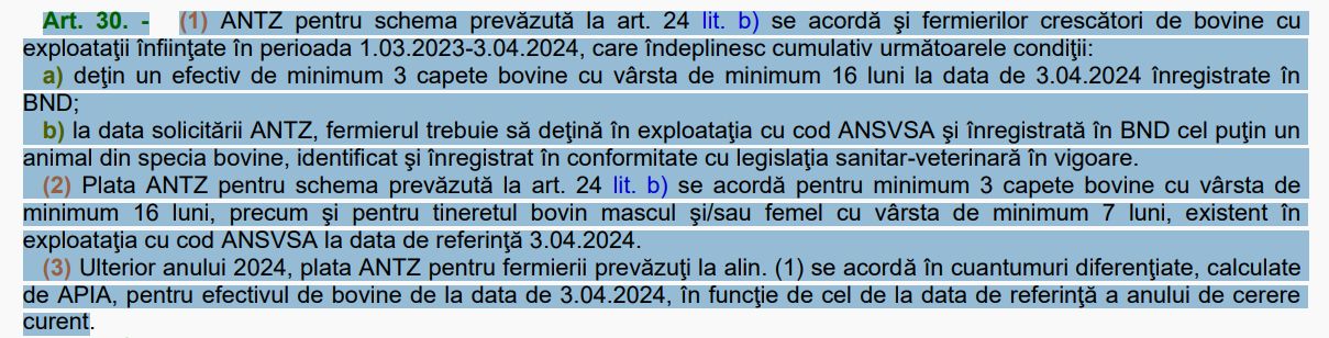 Art. 30 din Ordinul MADR nr. 125/2024