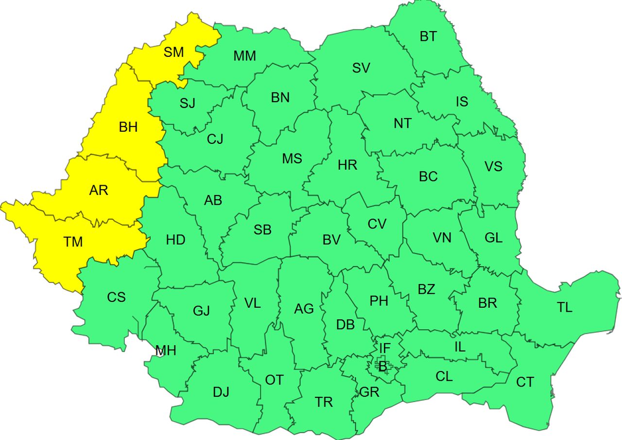 Cod galben-miercuri, 15 iulie 2026