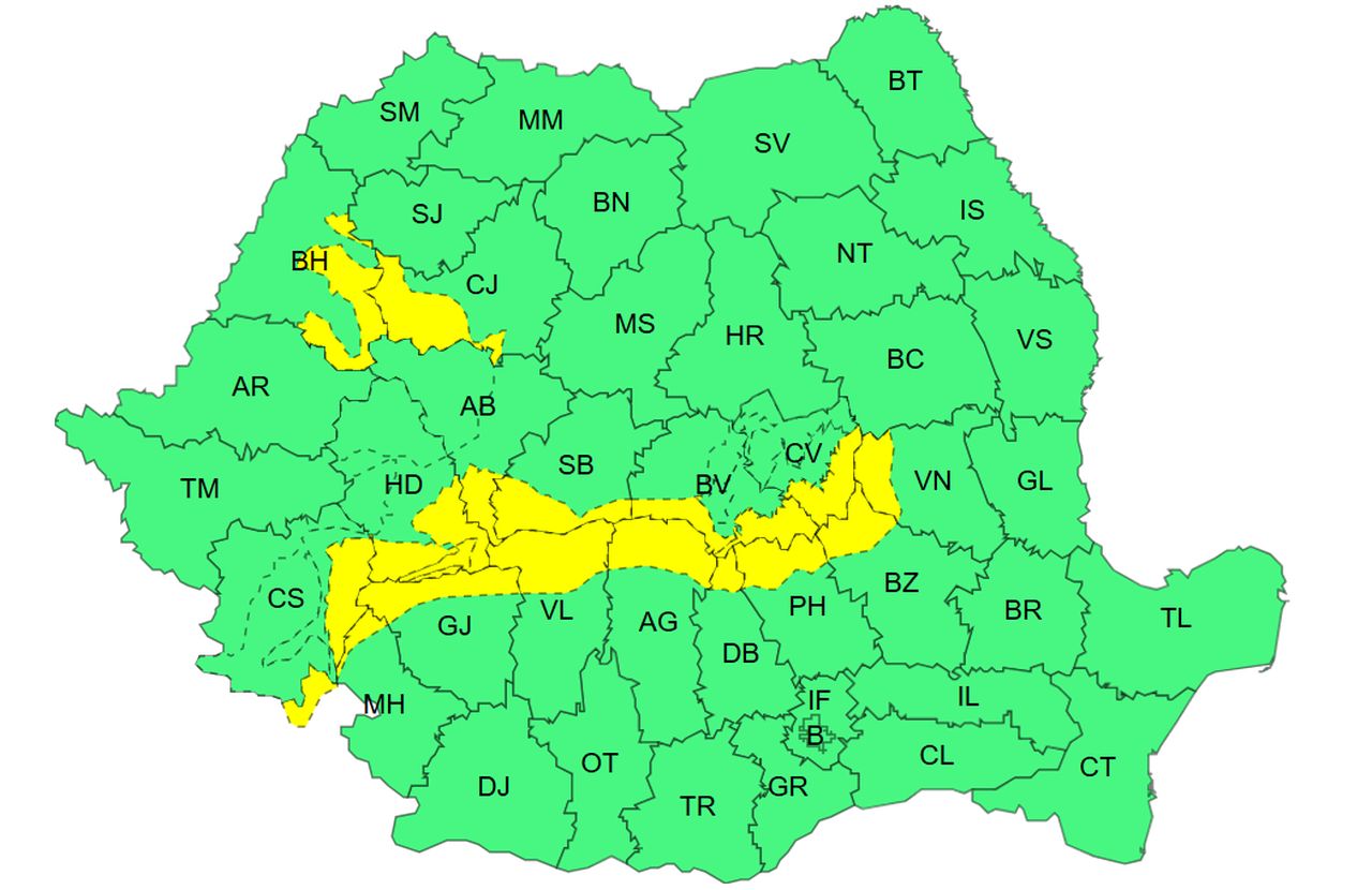 Cod galben - luni-marți, 27-28 iulie 2026