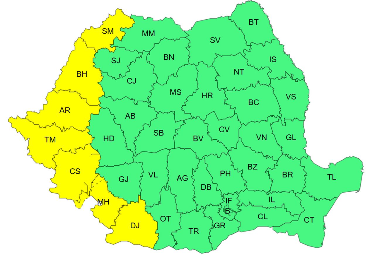 Cod galben de caniculă - miercuri, 29 iulie 2026