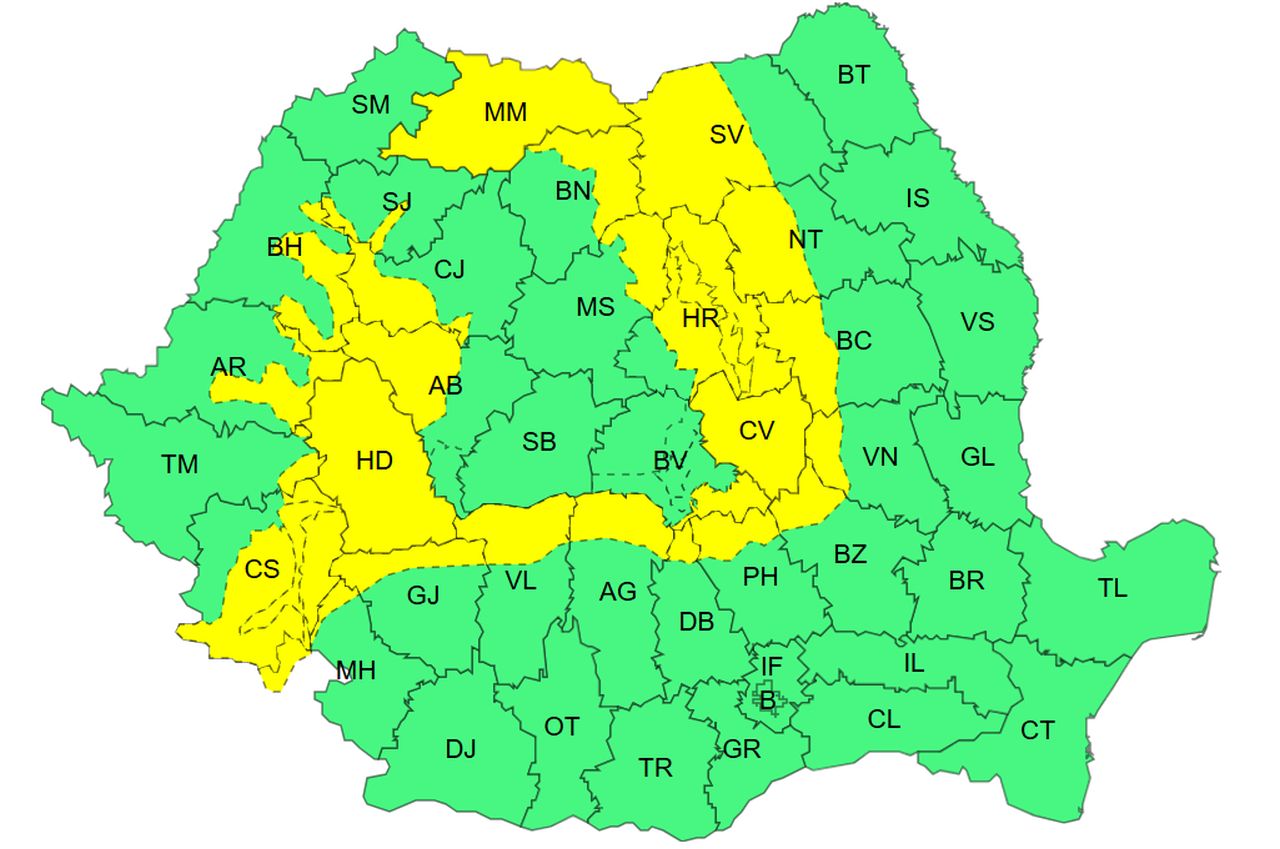 Cod galben - marți, 14 iulie 2026