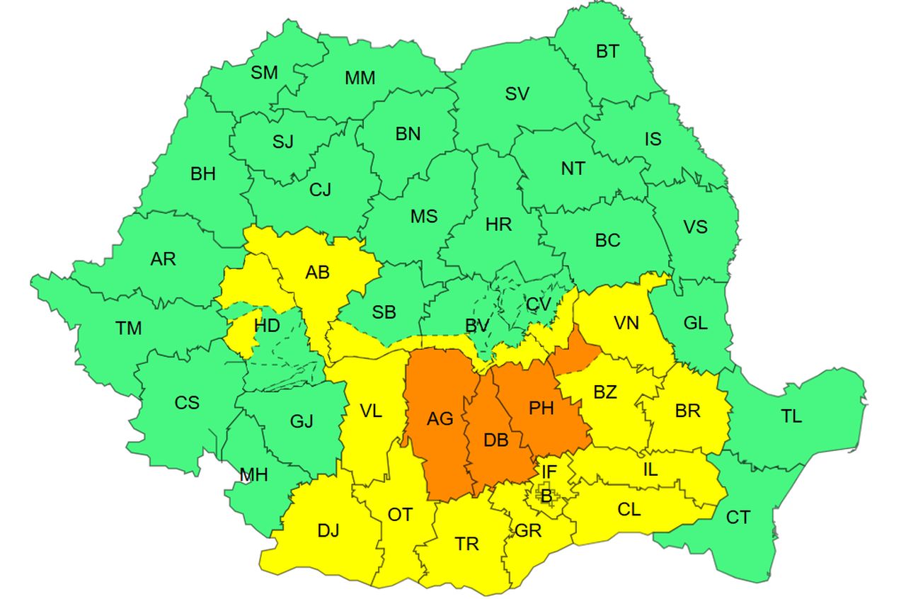 Cod portocaliu de ploi torențiale și vijelii