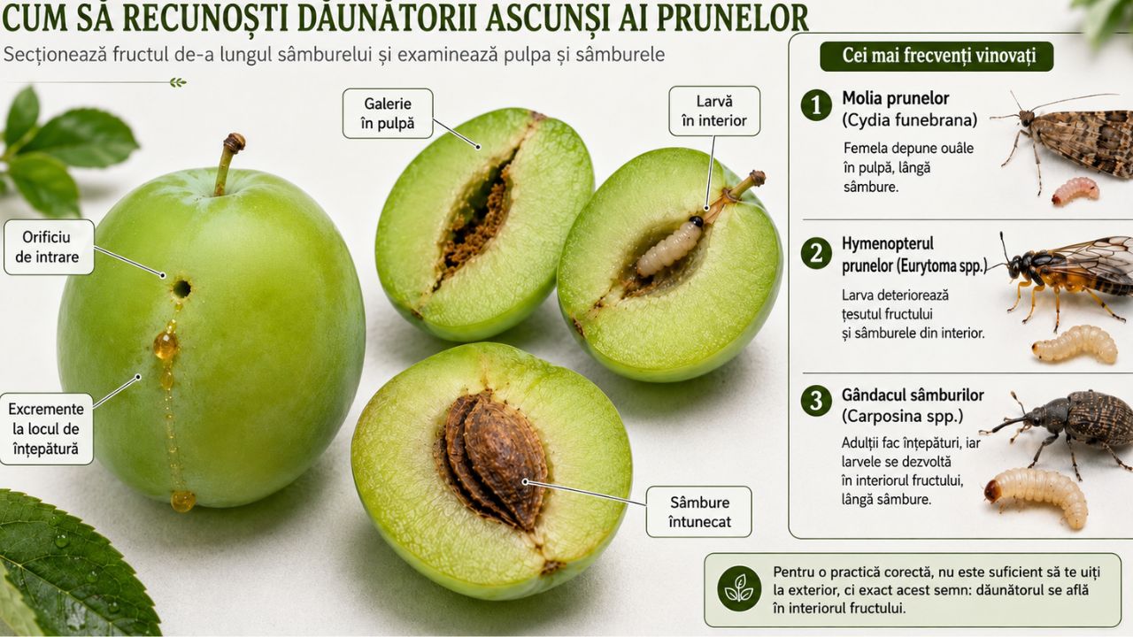 Dăunătorii din interiorul fructului de prun
