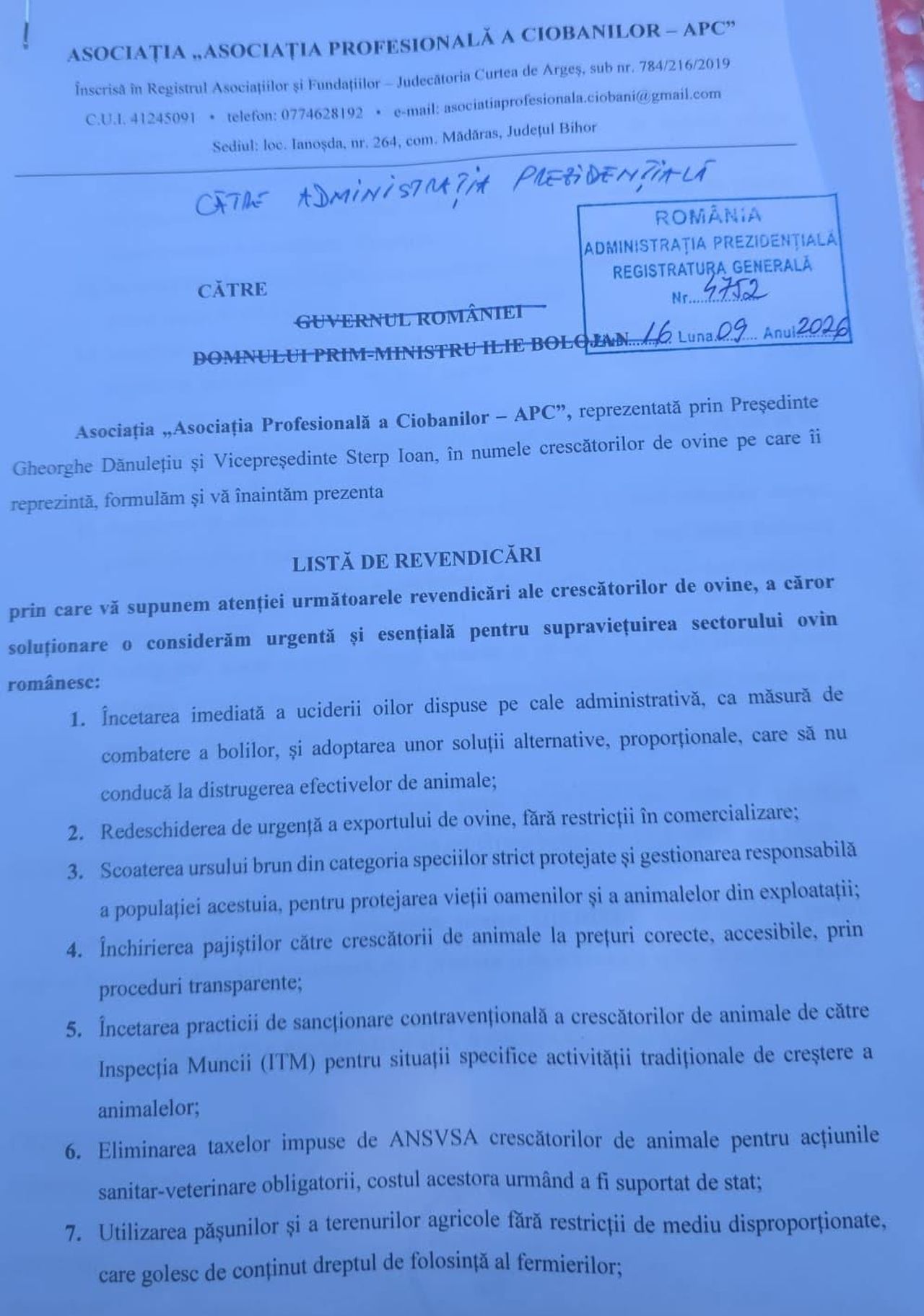 Lista revendicărilor APC 