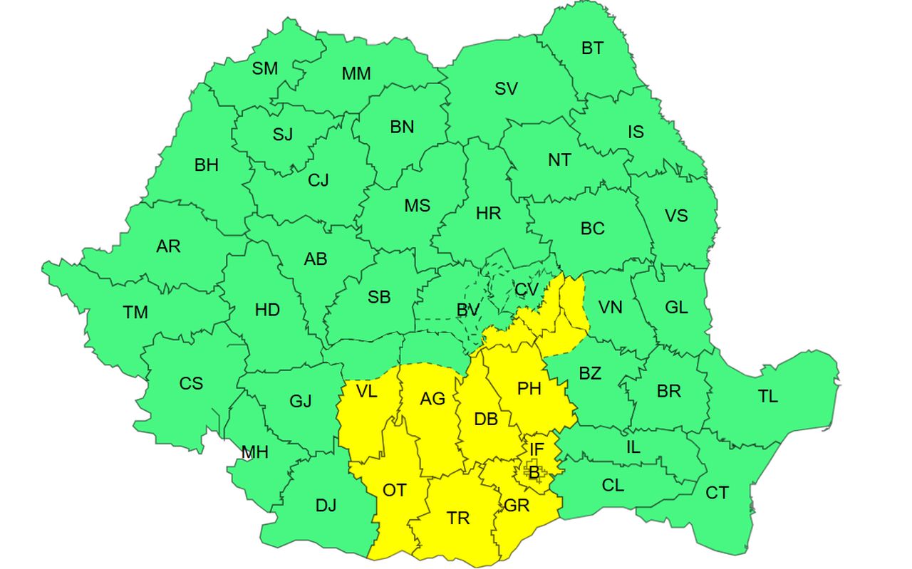 Hartă cu alertă meteo de ploi în octombrie